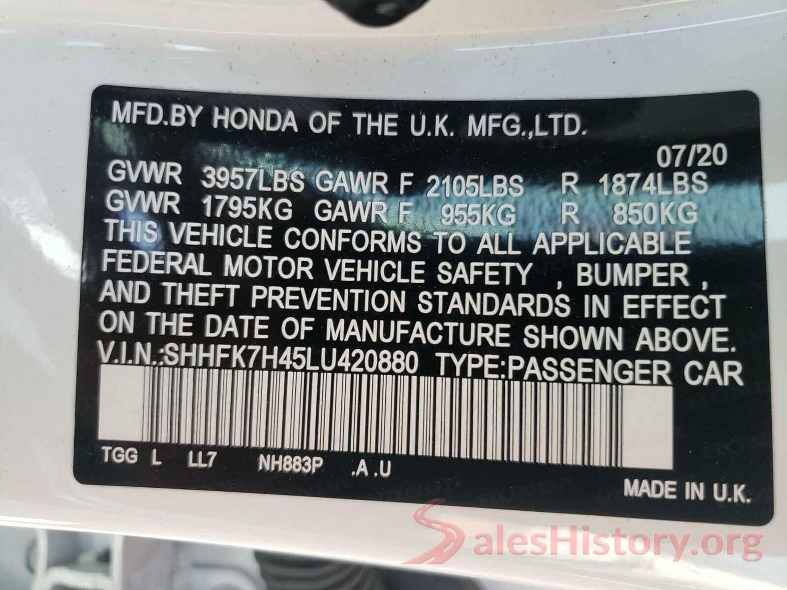 SHHFK7H45LU420880 2020 HONDA CIVIC