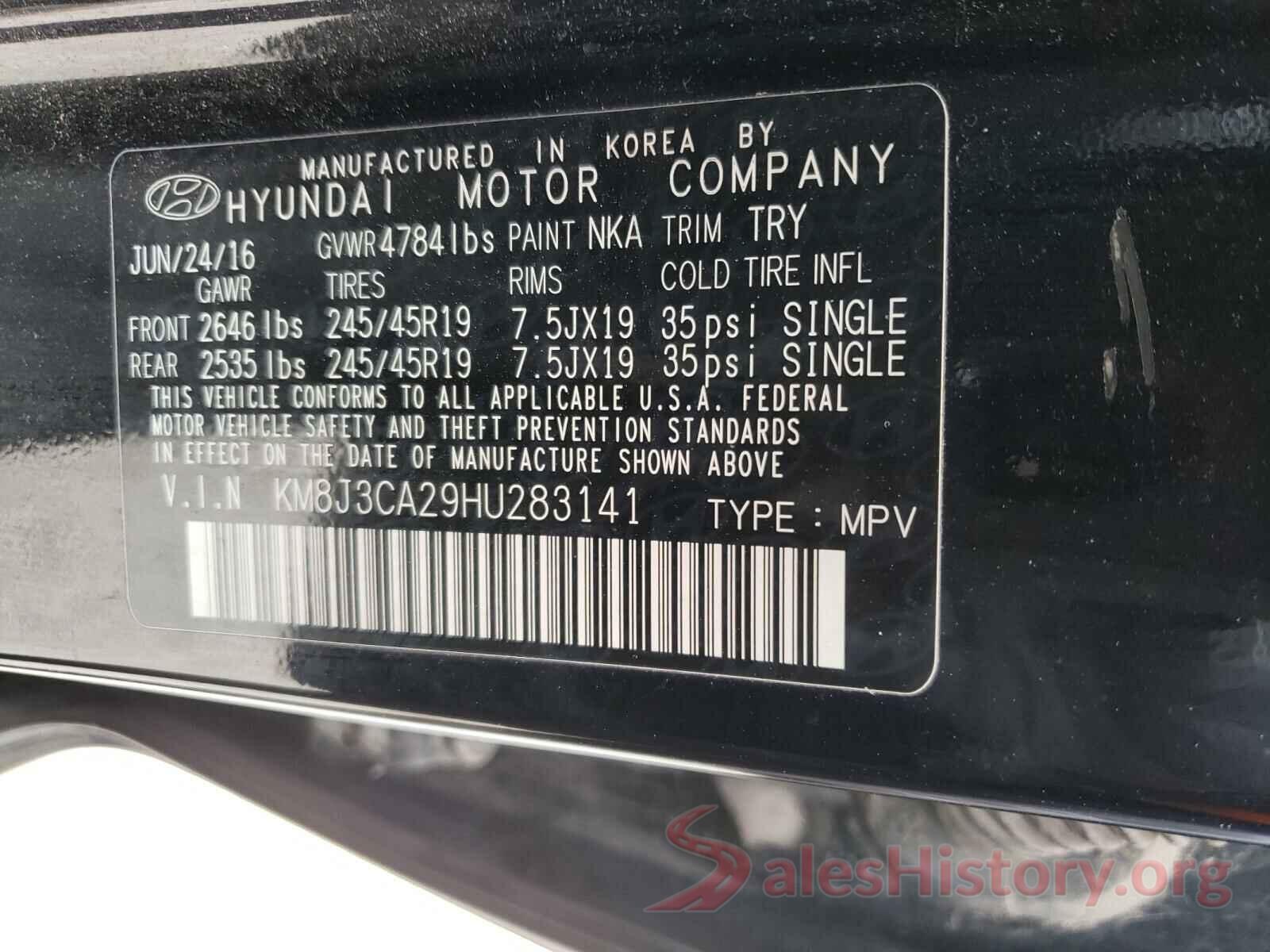 KM8J3CA29HU283141 2017 HYUNDAI TUCSON