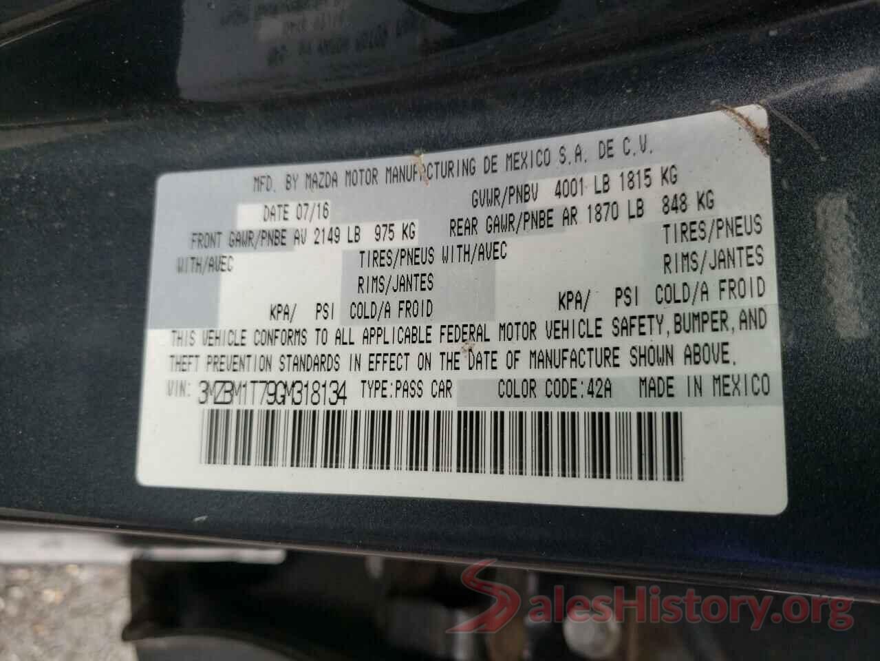 3MZBM1T79GM318134 2016 MAZDA 3