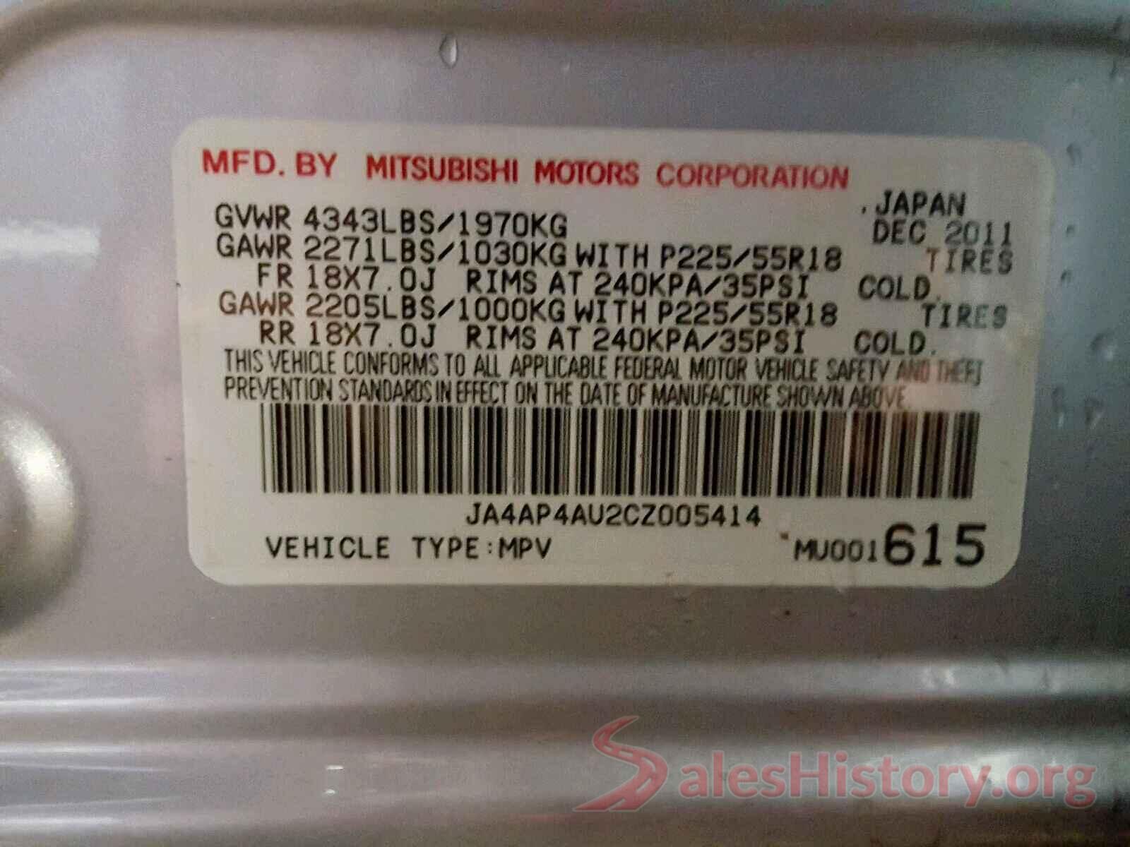 JA4AP4AU2CZ005414 2012 MITSUBISHI OUTLANDER