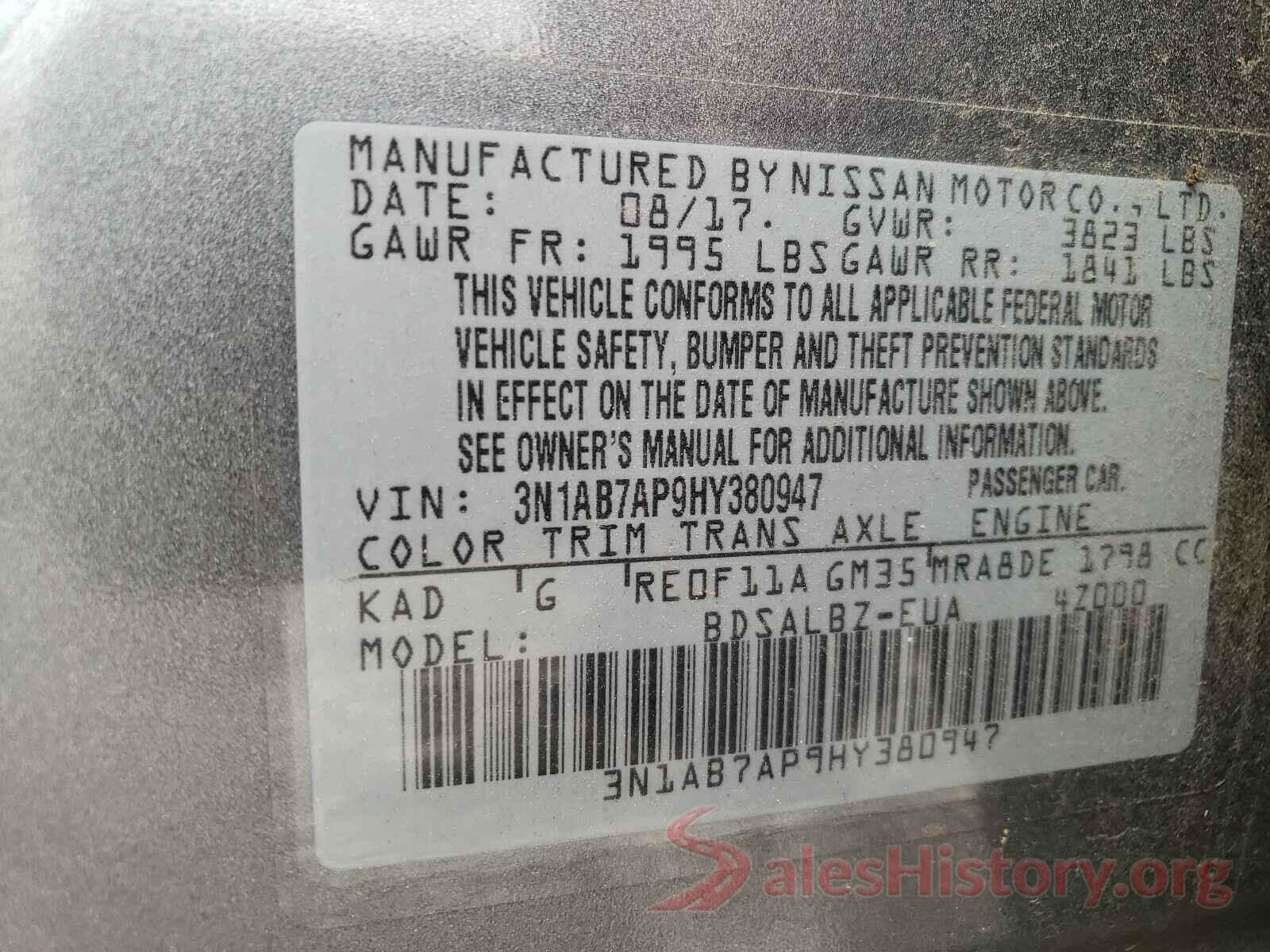 3N1AB7AP9HY380947 2017 NISSAN SENTRA