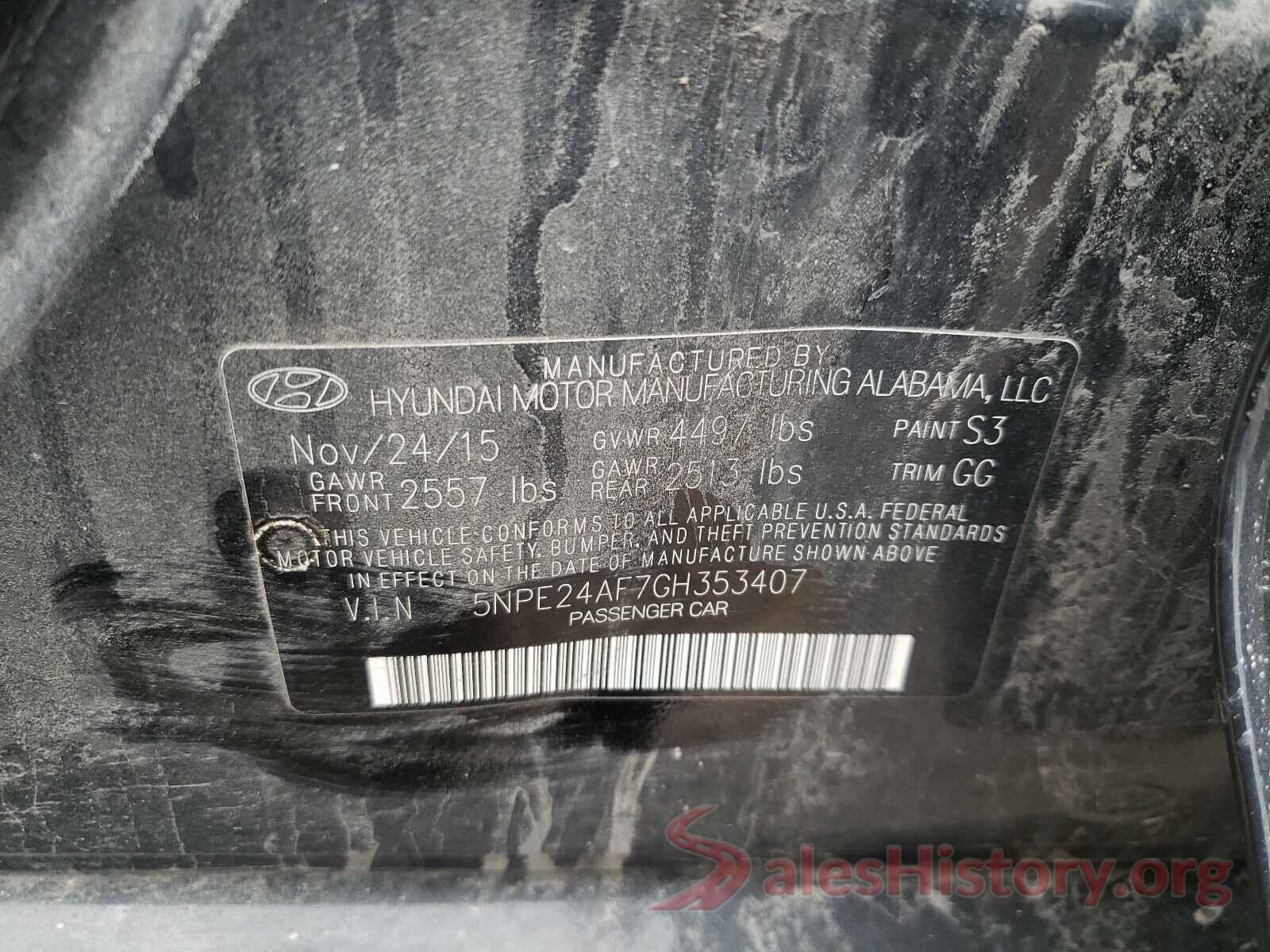 5NPE24AF7GH353407 2016 HYUNDAI SONATA