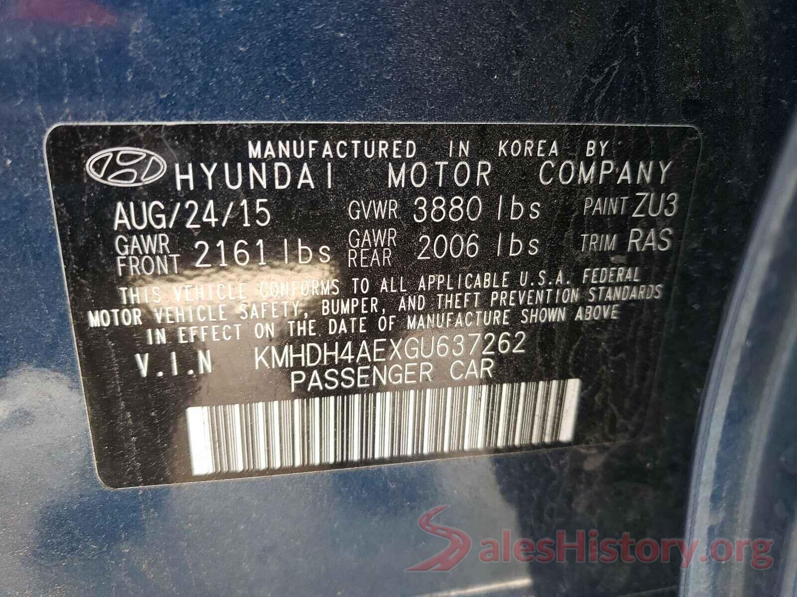 KMHDH4AEXGU637262 2016 HYUNDAI ELANTRA