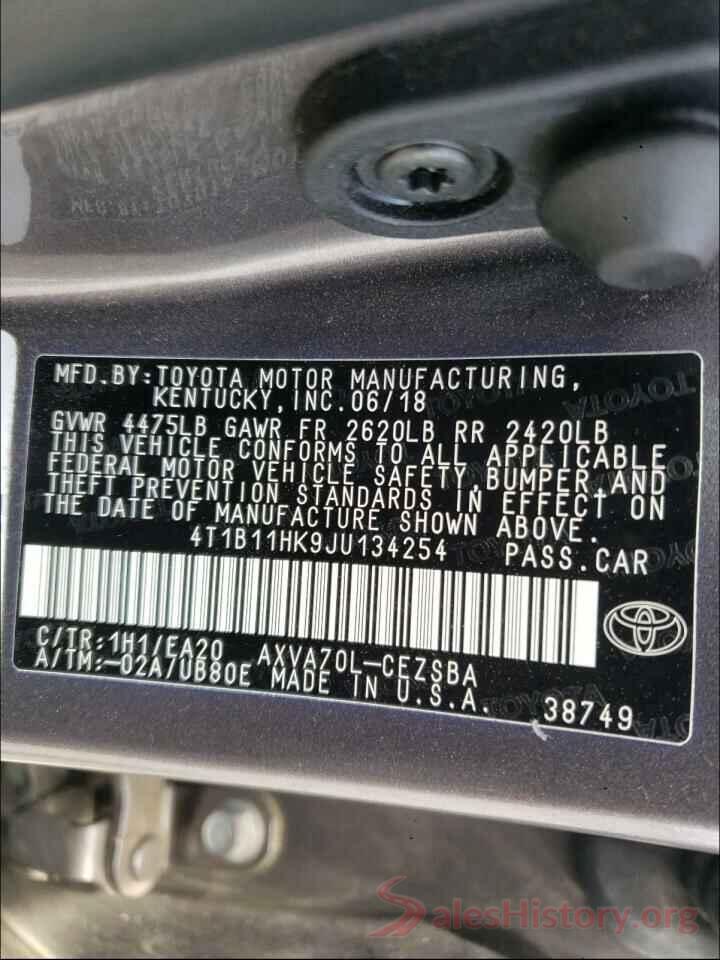 4T1B11HK9JU134254 2018 TOYOTA CAMRY