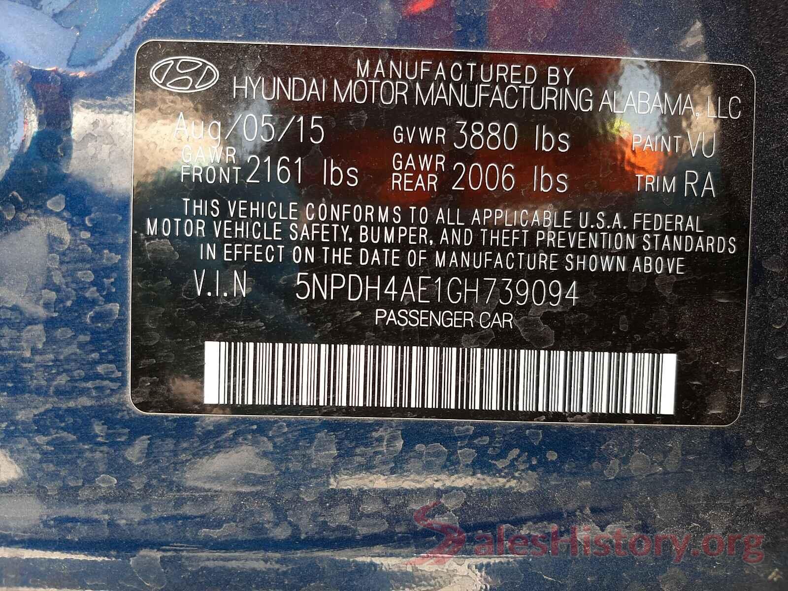 5NPDH4AE1GH739094 2016 HYUNDAI ELANTRA