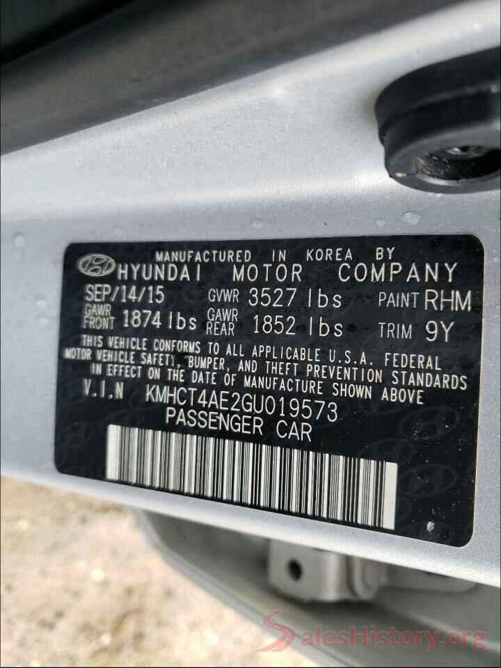 KMHCT4AE2GU019573 2016 HYUNDAI ACCENT