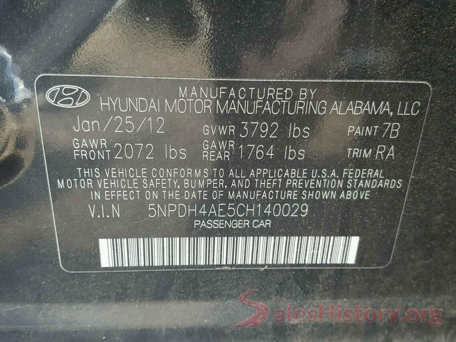 5NPDH4AE5CH140029 2012 HYUNDAI ELANTRA