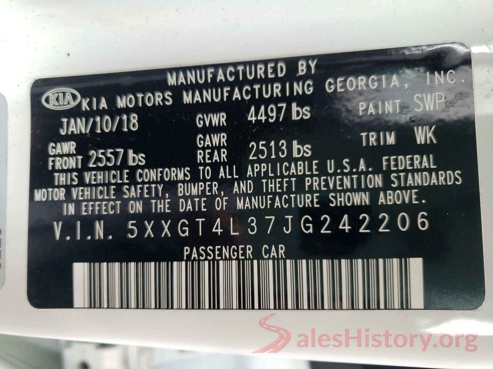 5XXGT4L37JG242206 2018 KIA OPTIMA