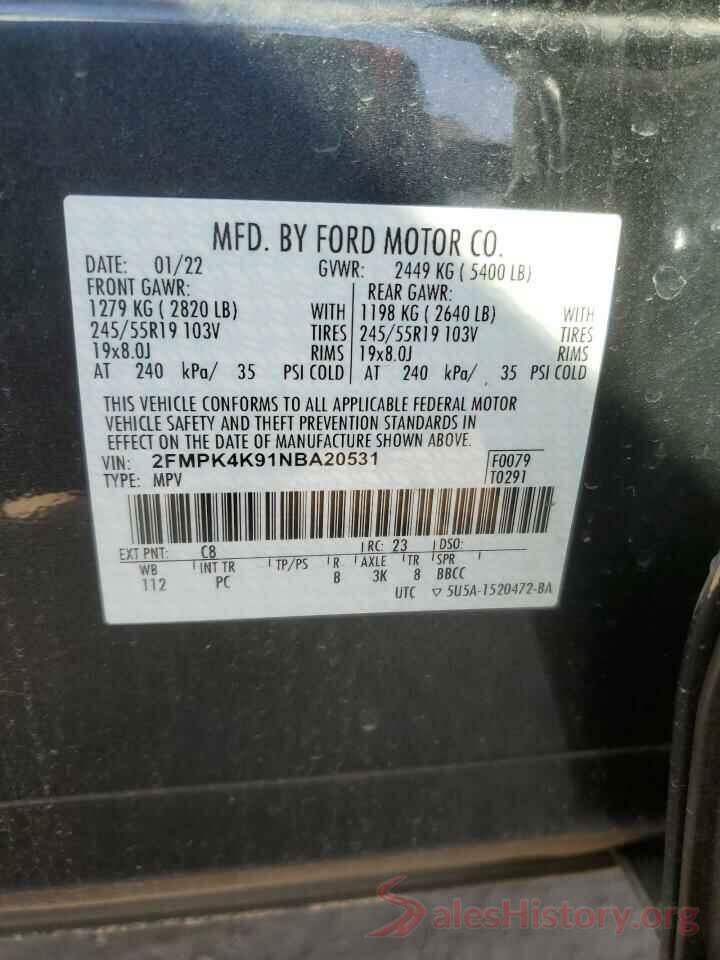 2FMPK4K91NBA20531 2022 FORD EDGE