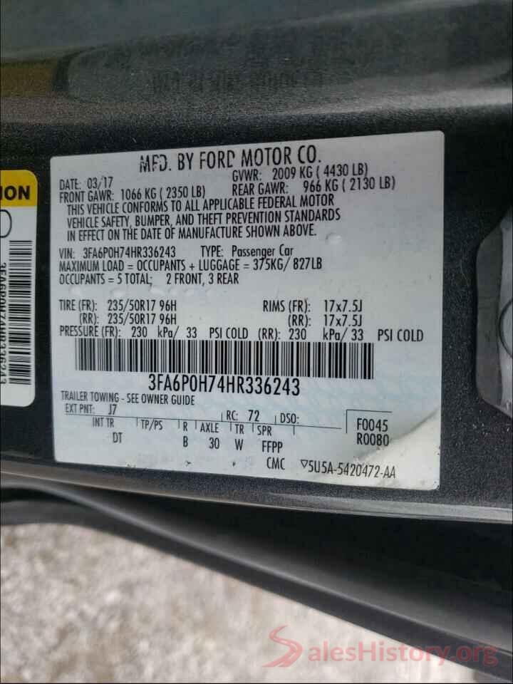 3FA6P0H74HR336243 2017 FORD FUSION