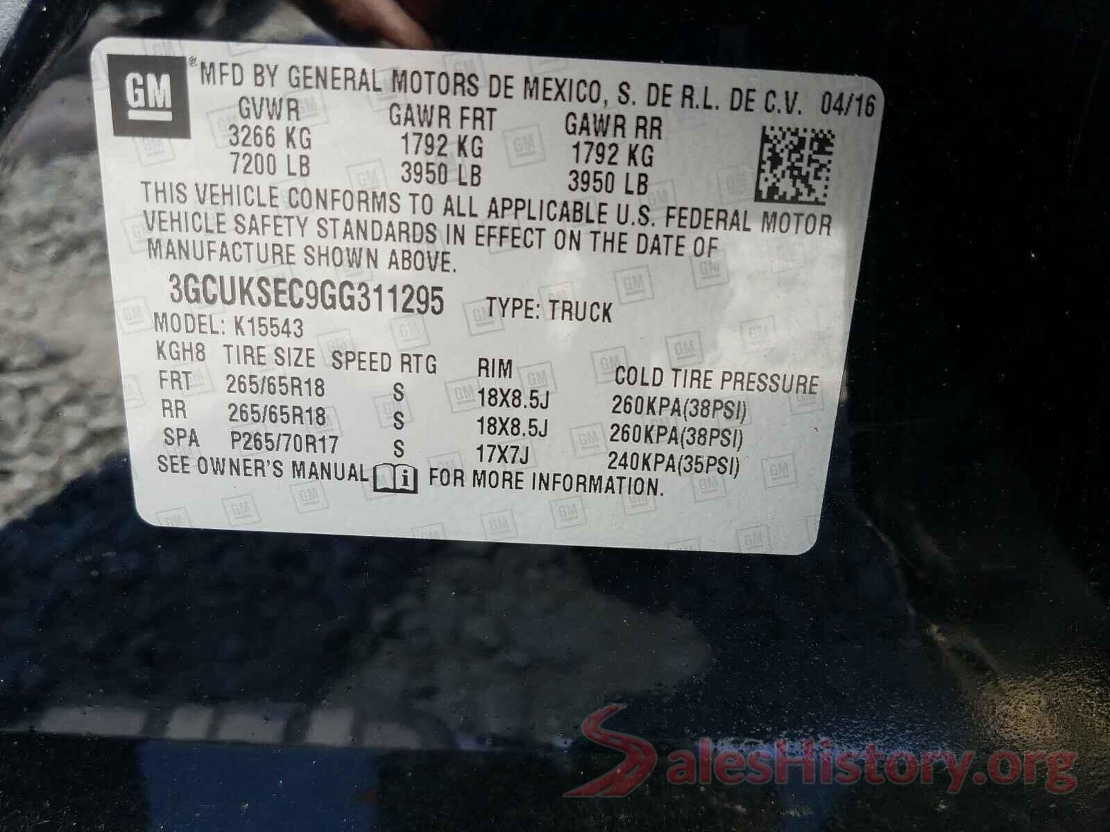 3GCUKSEC9GG311295 2016 CHEVROLET SILVERADO