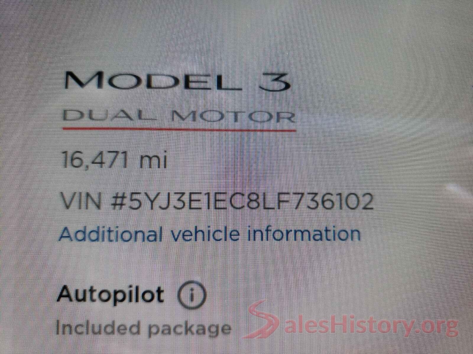 5YJ3E1EC8LF736102 2020 TESLA MODEL 3