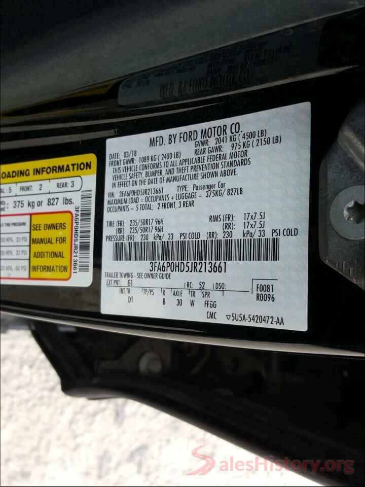 3FA6P0HD5JR213661 2018 FORD FUSION