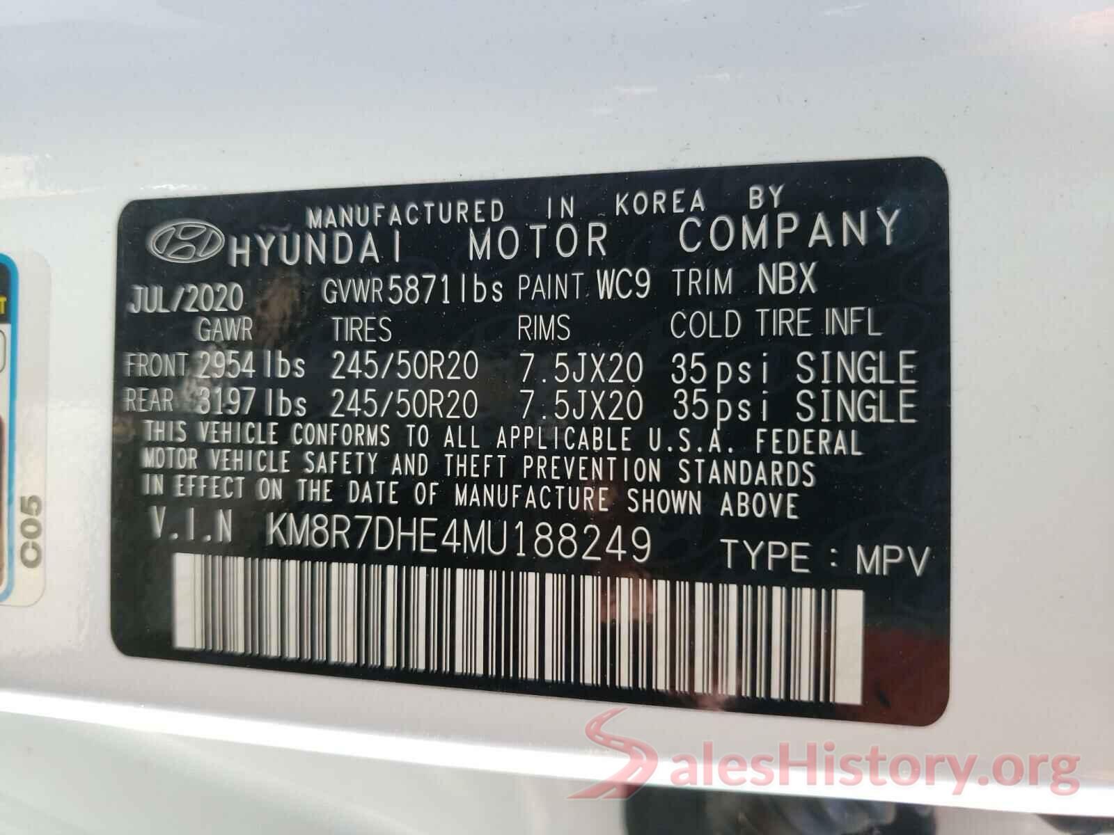 KM8R7DHE4MU188249 2021 HYUNDAI PALISADE