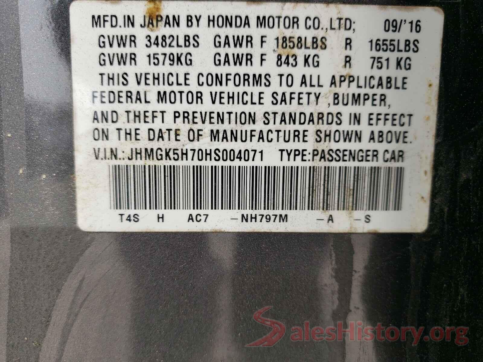 JHMGK5H70HS004071 2017 HONDA FIT