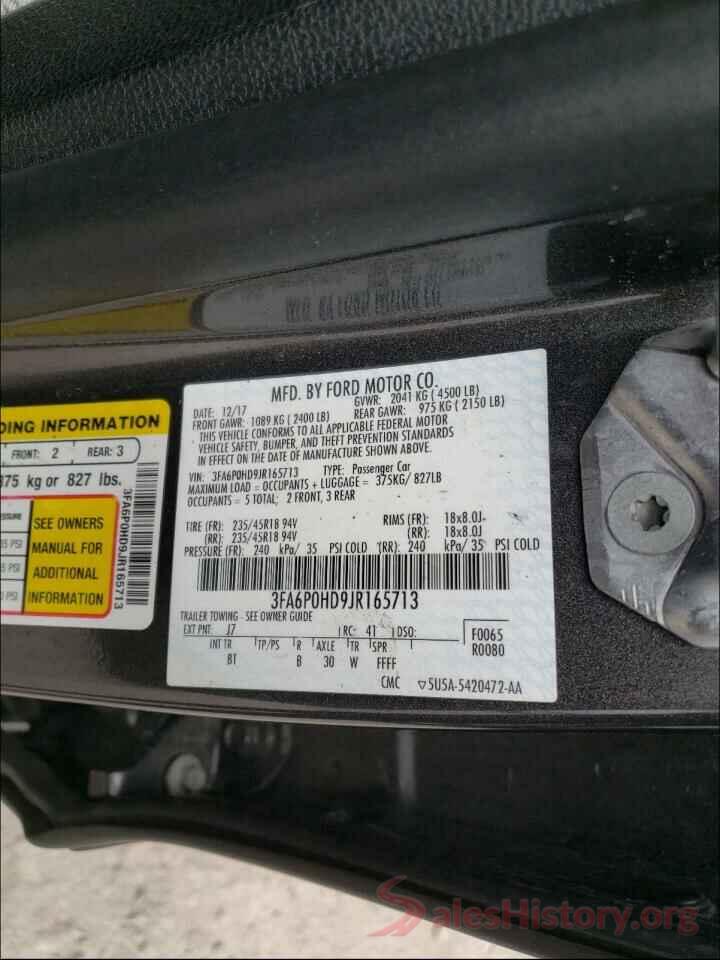 3FA6P0HD9JR165713 2018 FORD FUSION