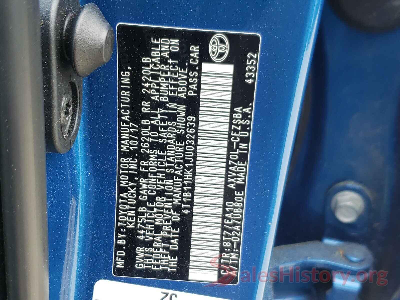 4T1B11HK1JU032639 2018 TOYOTA CAMRY