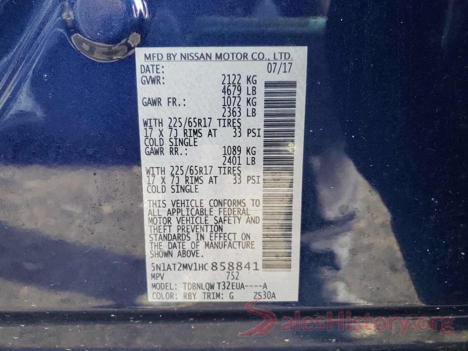 5N1AT2MV1HC858841 2017 NISSAN ROGUE