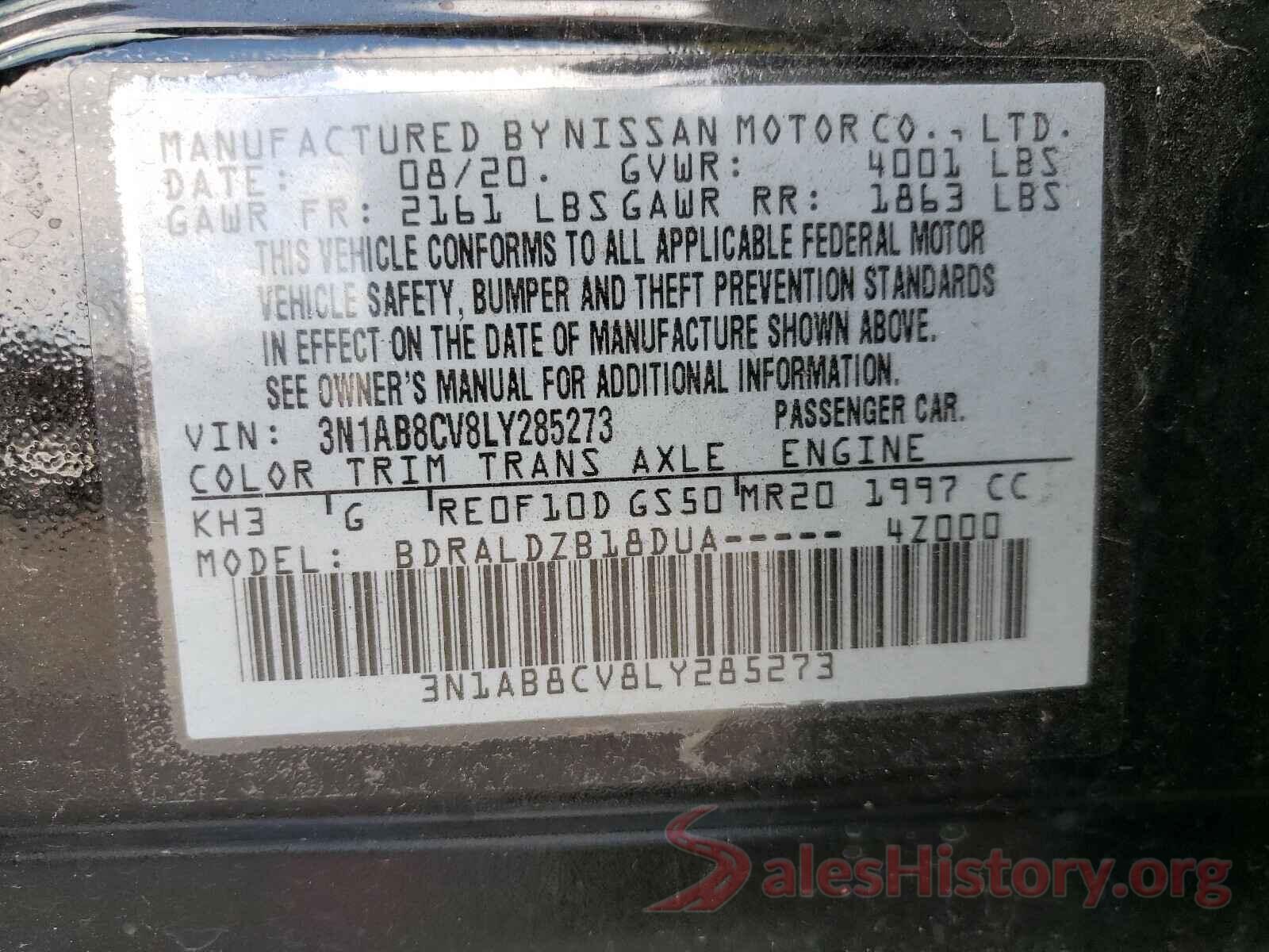 3N1AB8CV8LY285273 2020 NISSAN SENTRA