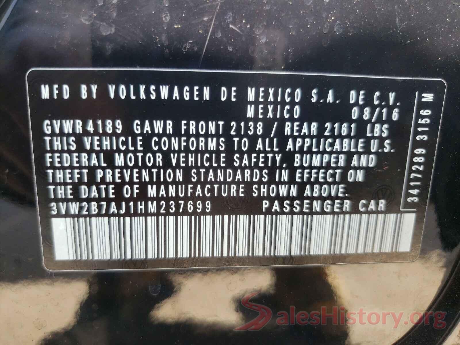 3VW2B7AJ1HM237699 2017 VOLKSWAGEN JETTA