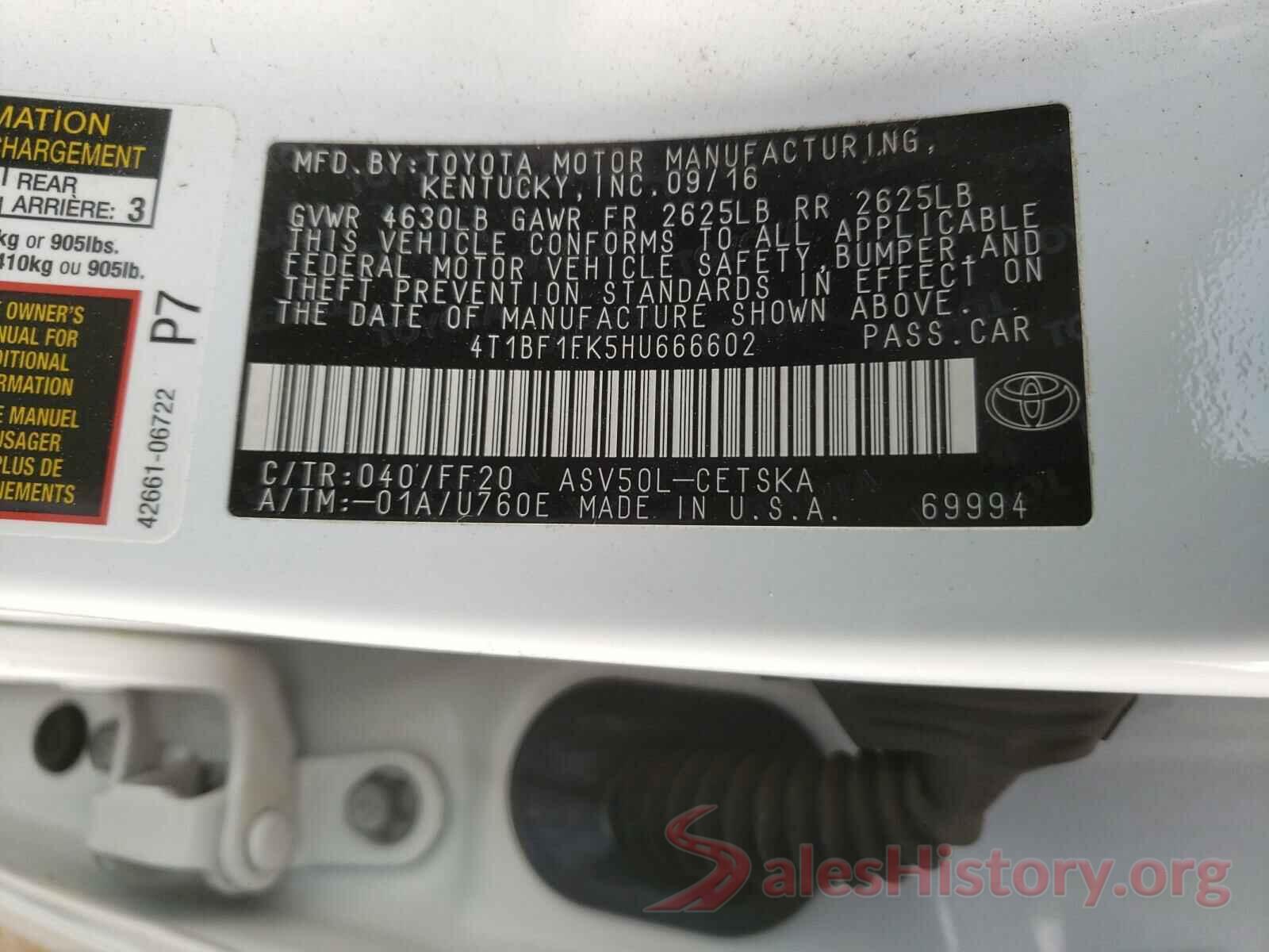 4T1BF1FK5HU666602 2017 TOYOTA CAMRY