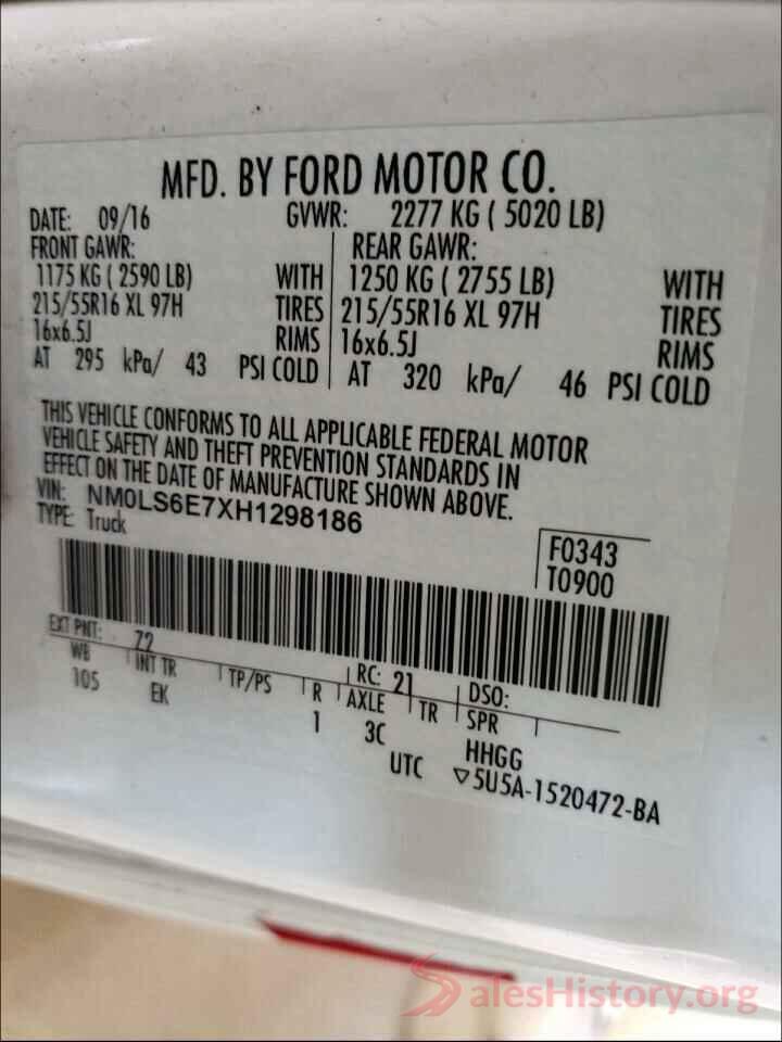 NM0LS6E7XH1298186 2017 FORD TRANSIT CO