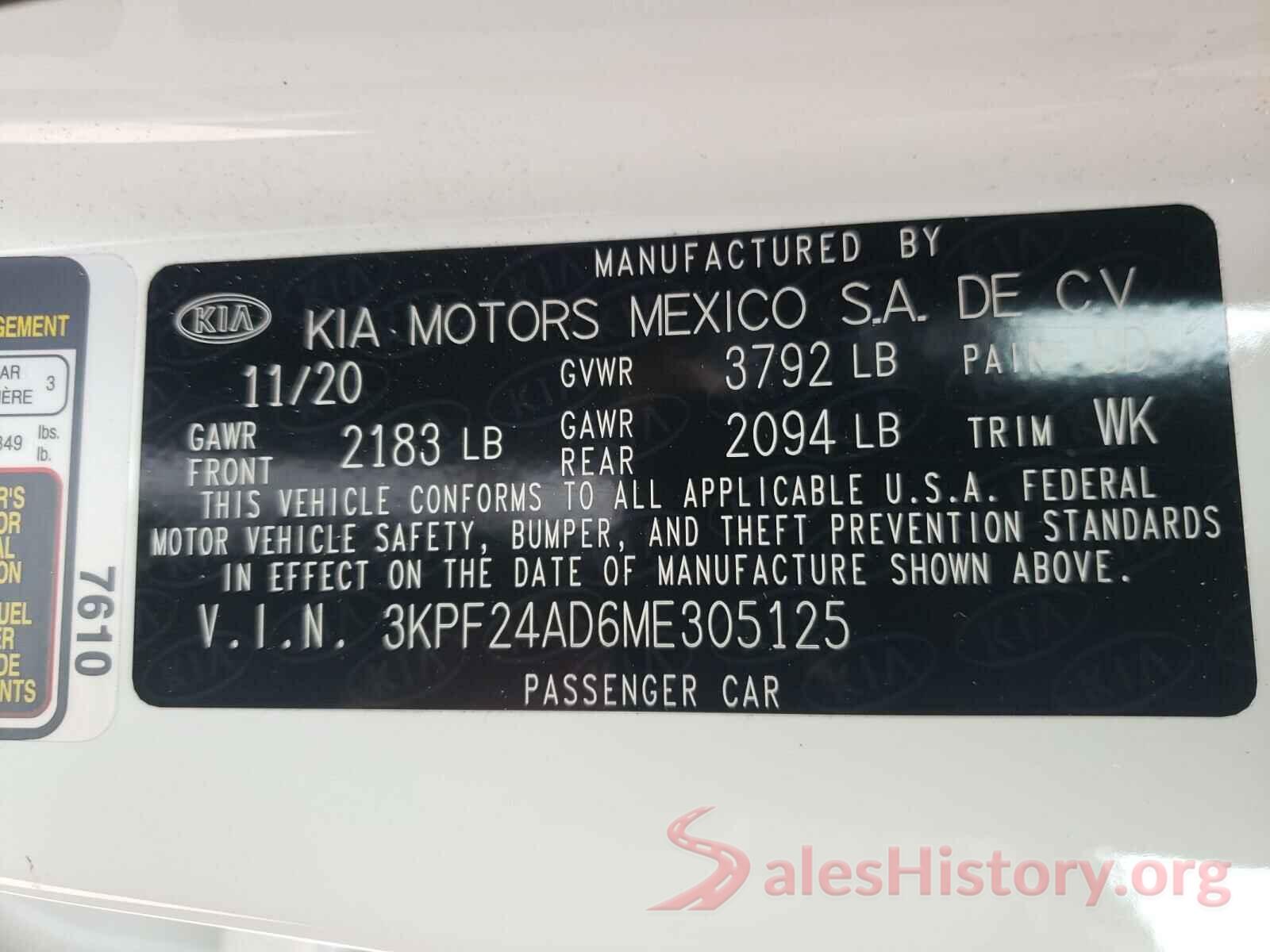 3KPF24AD6ME305125 2021 KIA FORTE