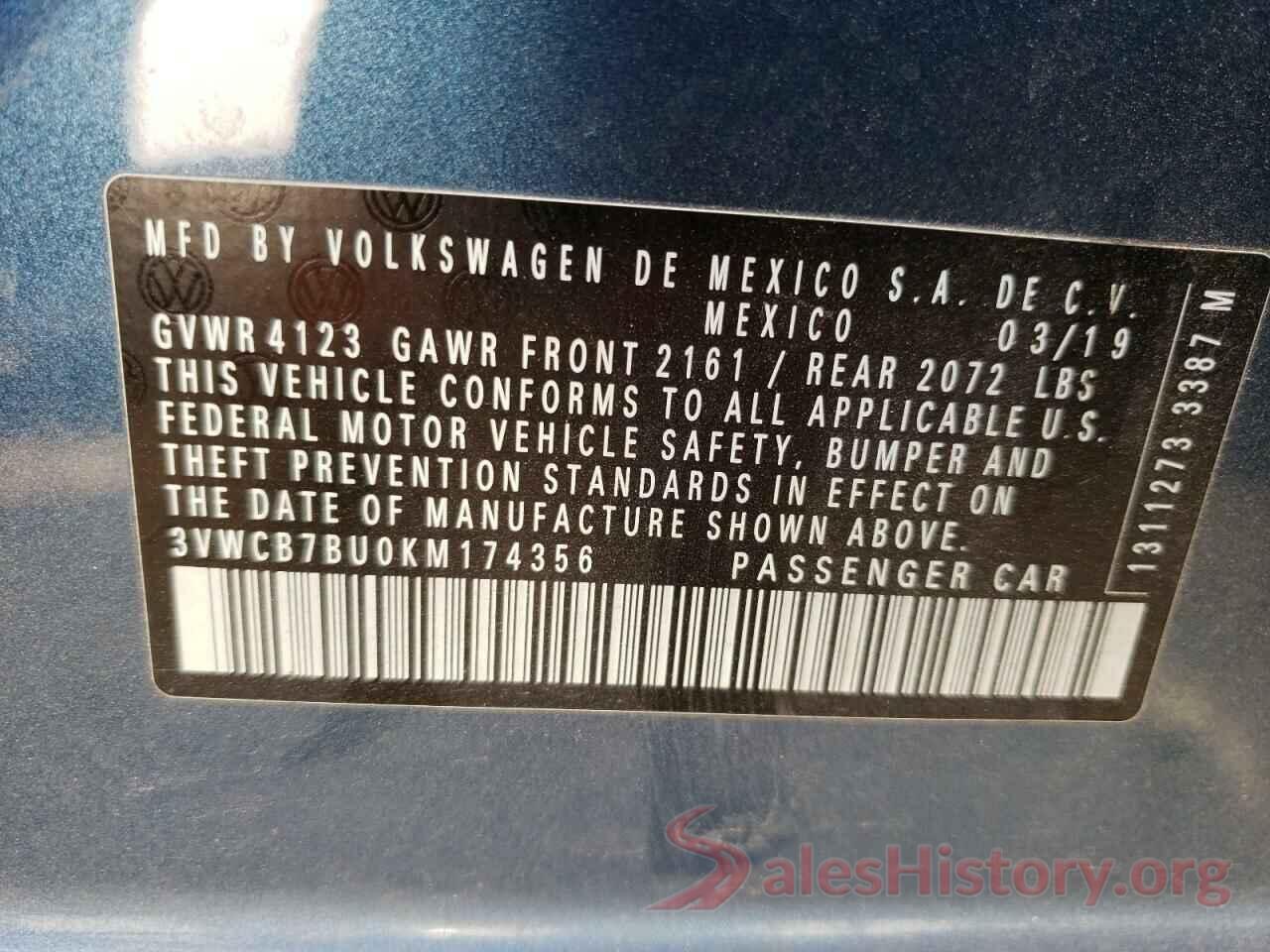 3VWCB7BU0KM174356 2019 VOLKSWAGEN JETTA