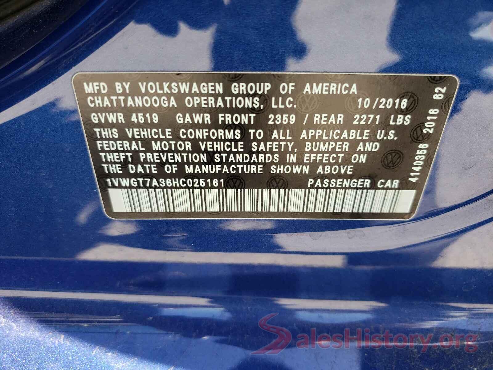 1VWGT7A36HC025161 2017 VOLKSWAGEN PASSAT