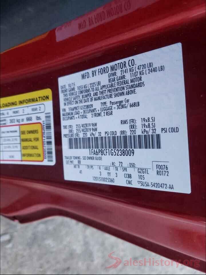 1FA6P8CF1G5238009 2016 FORD MUSTANG