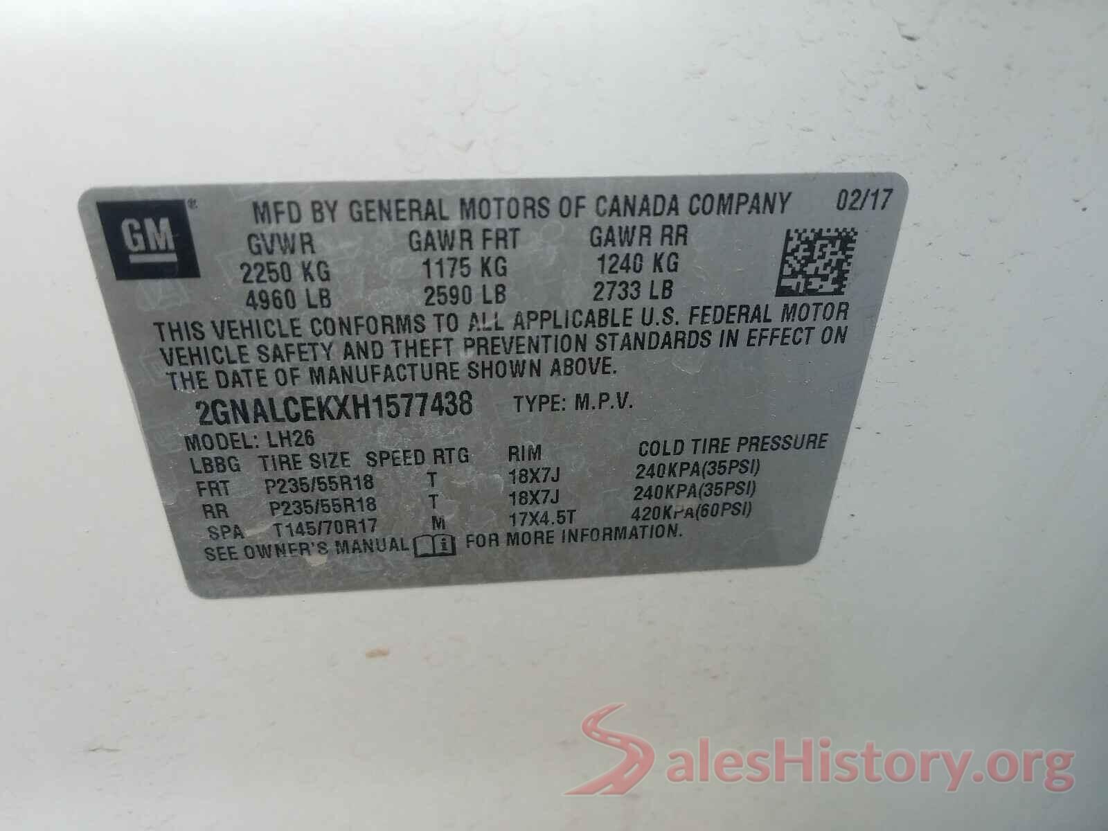 2GNALCEKXH1577438 2017 CHEVROLET EQUINOX