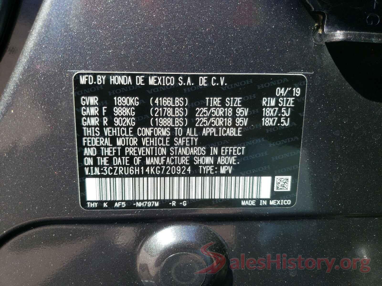 3CZRU6H14KG720924 2019 HONDA HR-V