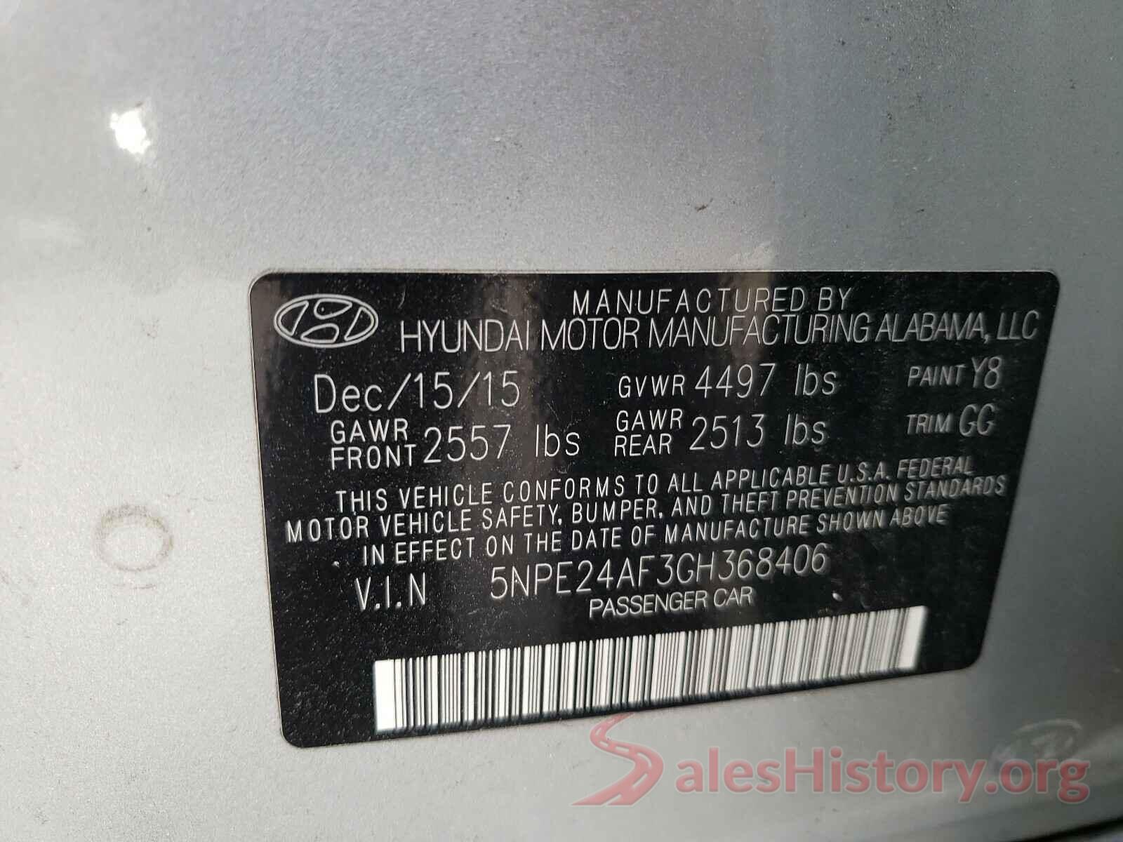 5NPE24AF3GH368406 2016 HYUNDAI SONATA