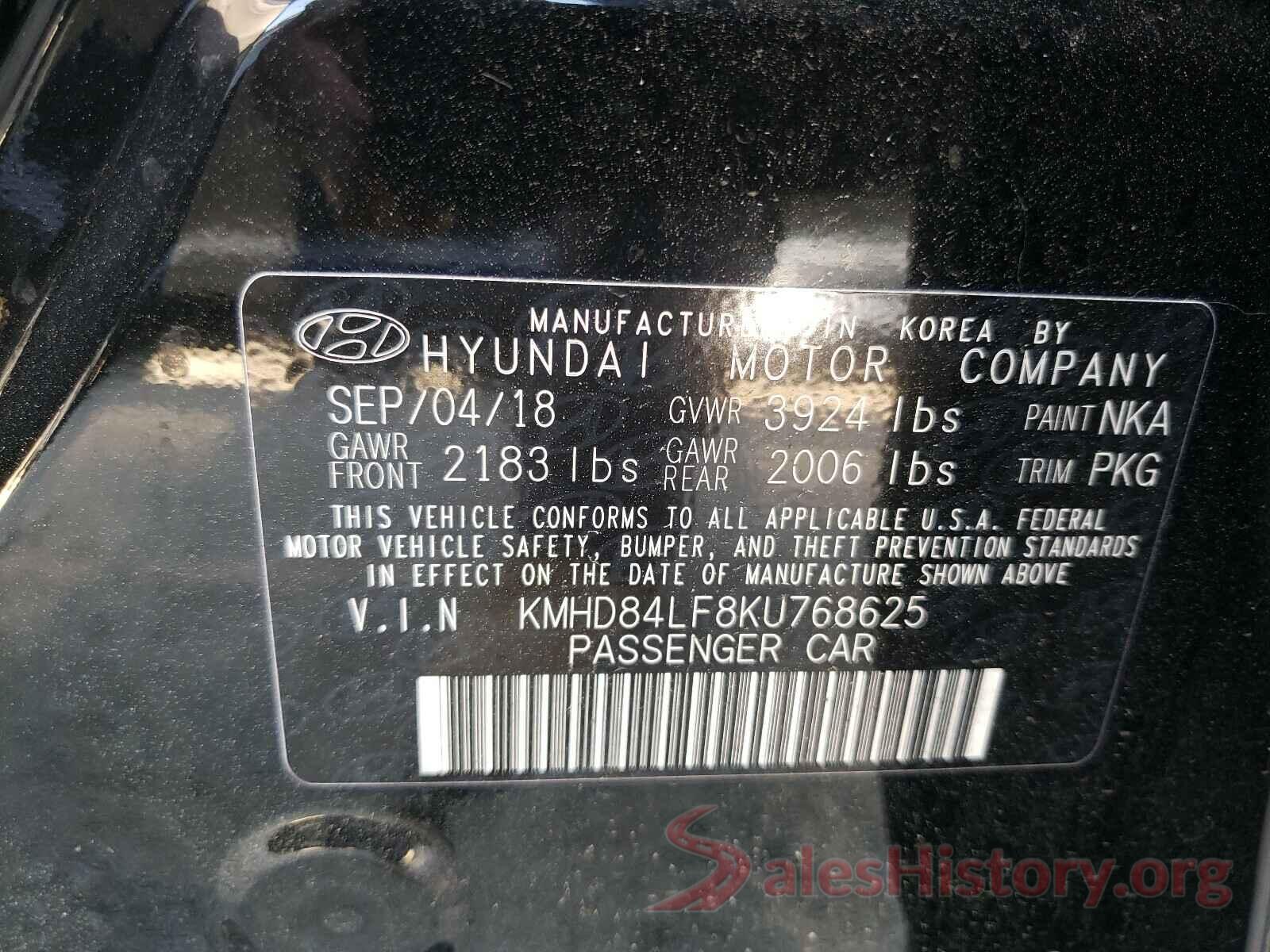 KMHD84LF8KU768625 2019 HYUNDAI ELANTRA