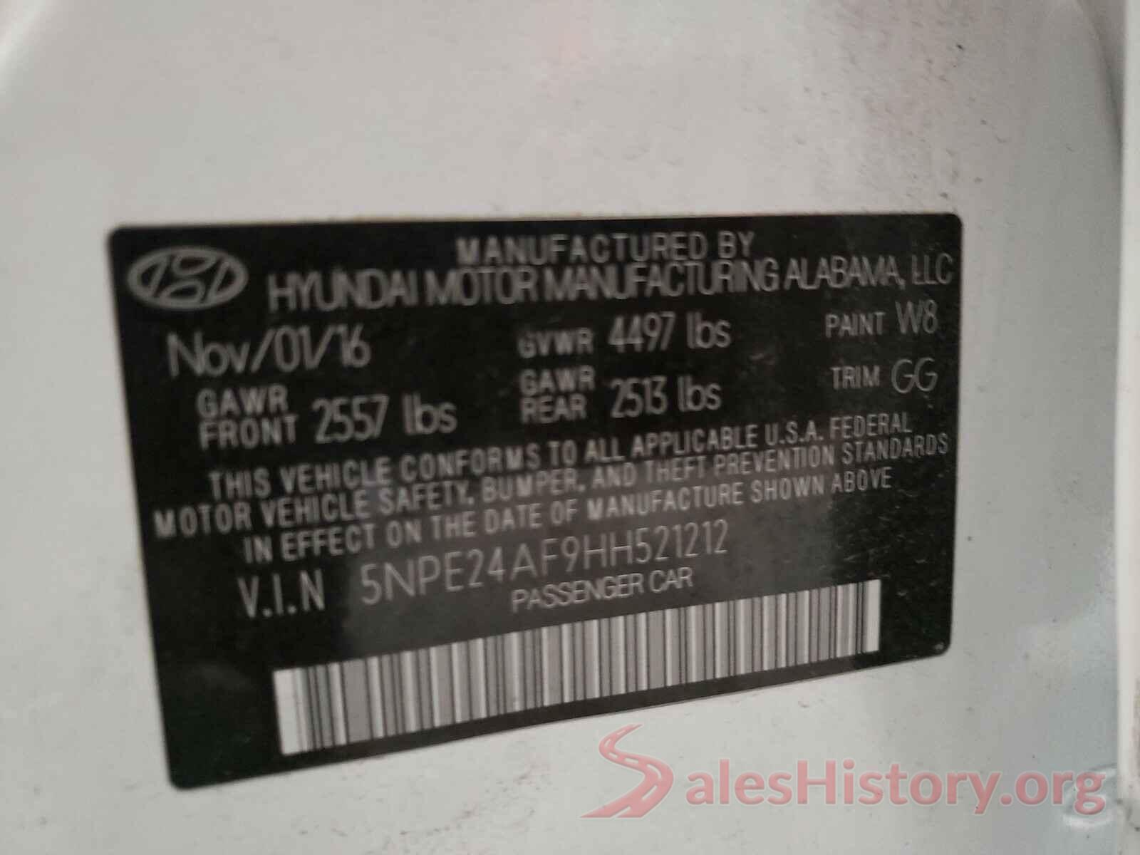 5NPE24AF9HH521212 2017 HYUNDAI SONATA