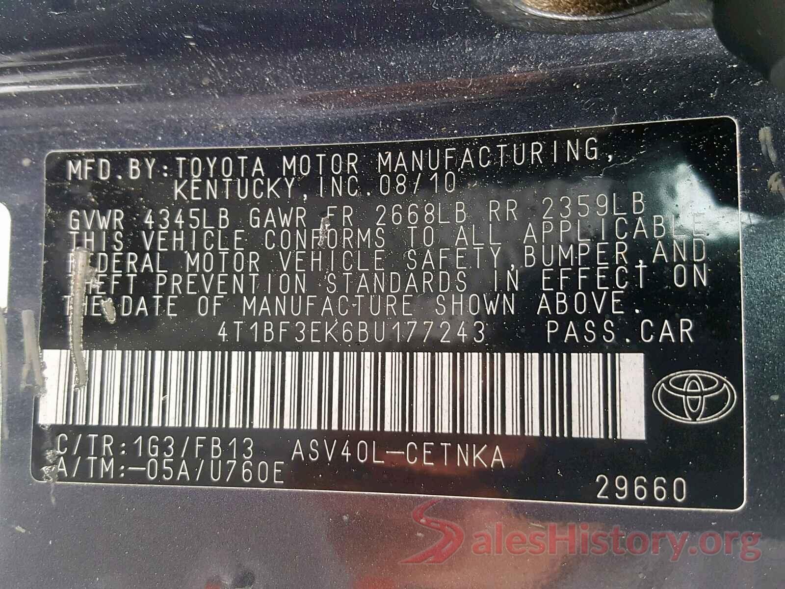 4T1BF3EK6BU177243 2011 TOYOTA CAMRY BASE