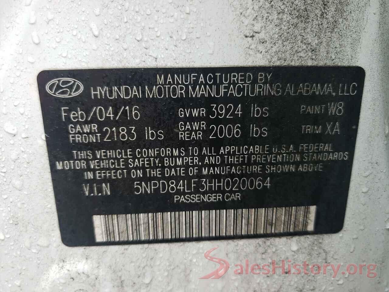 5NPD84LF3HH020064 2017 HYUNDAI ELANTRA