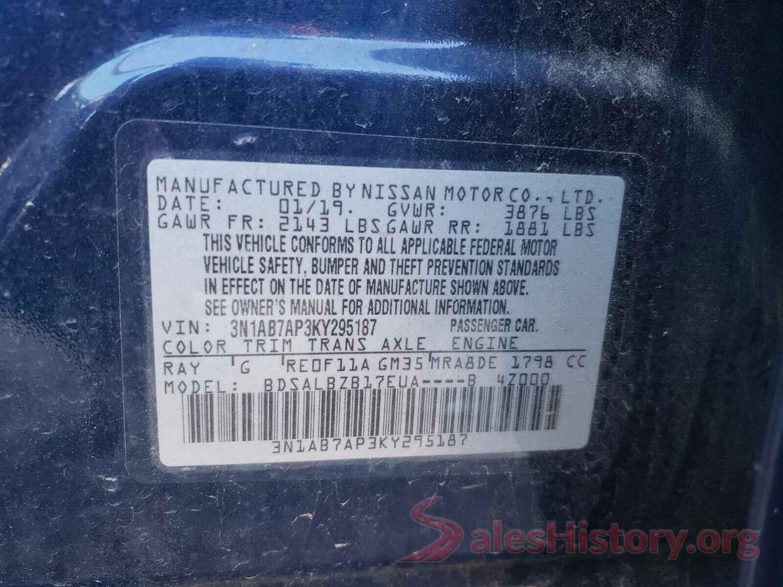 3N1AB7AP3KY295187 2019 NISSAN SENTRA