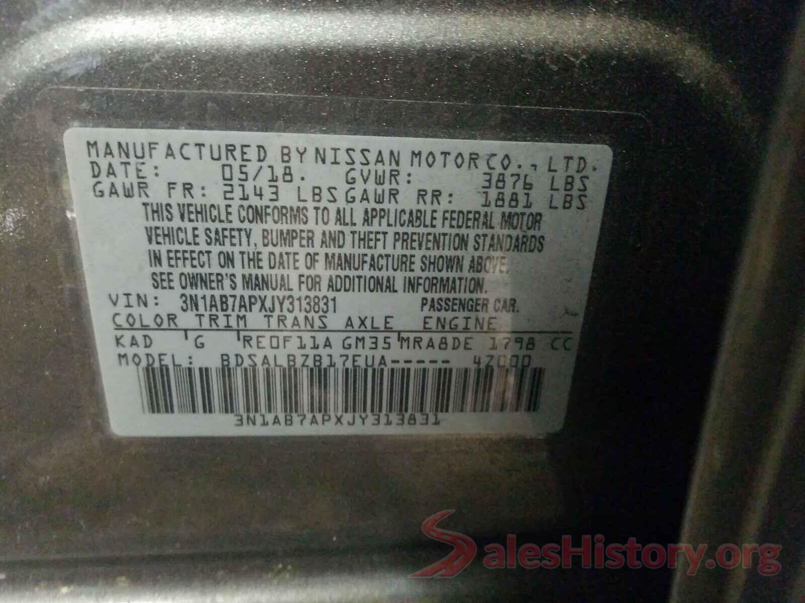 3N1AB7APXJY313831 2018 NISSAN SENTRA