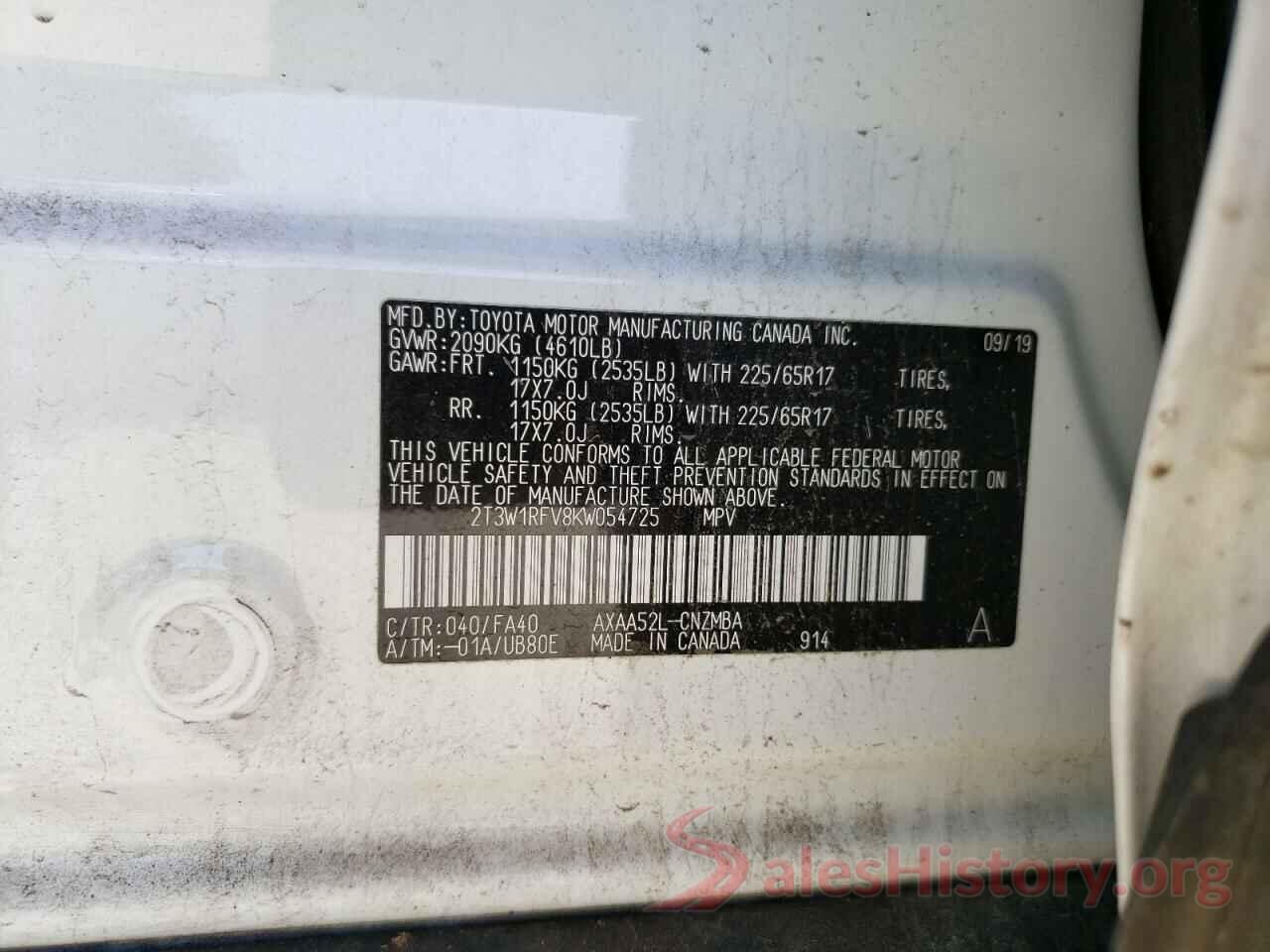 2T3W1RFV8KW054725 2019 TOYOTA RAV4