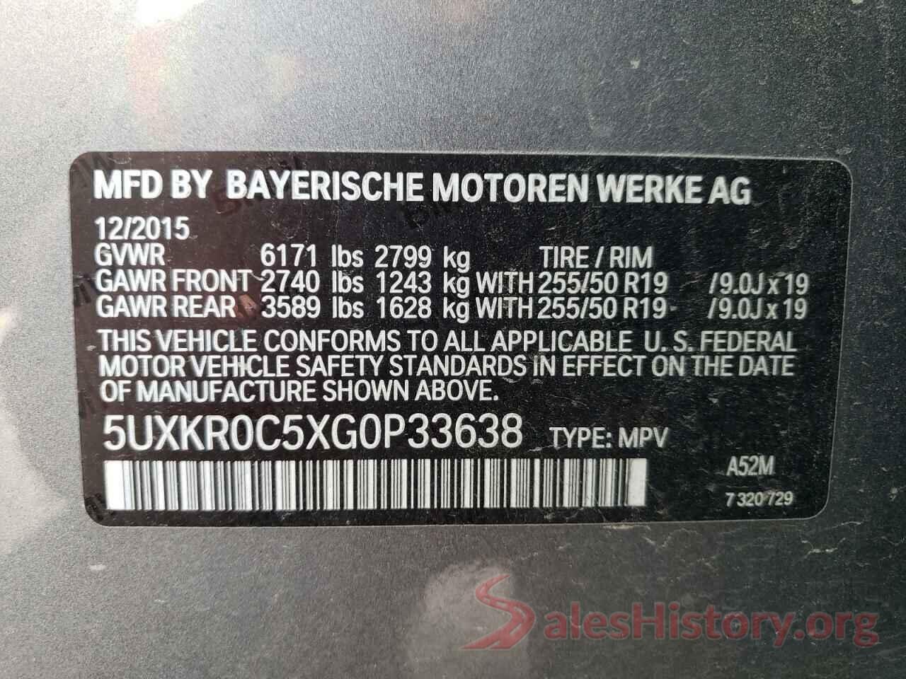 5UXKR0C5XG0P33638 2016 BMW X5