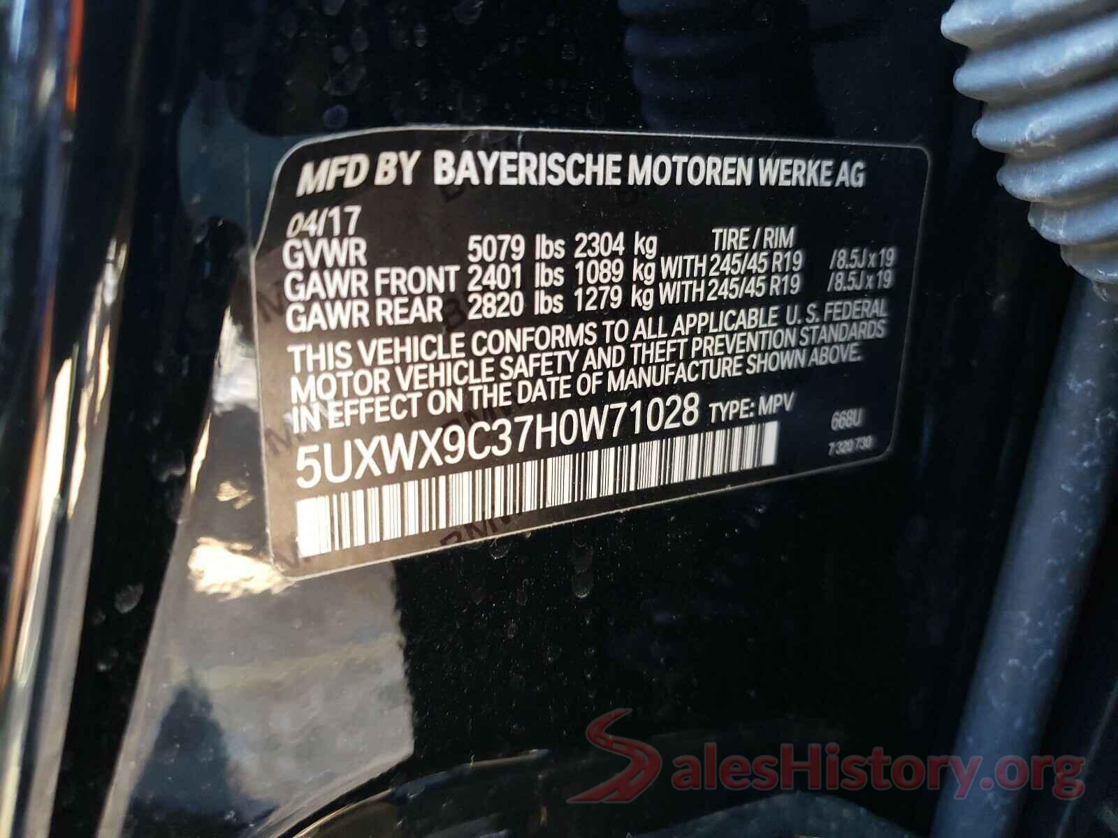 5UXWX9C37H0W71028 2017 BMW X3