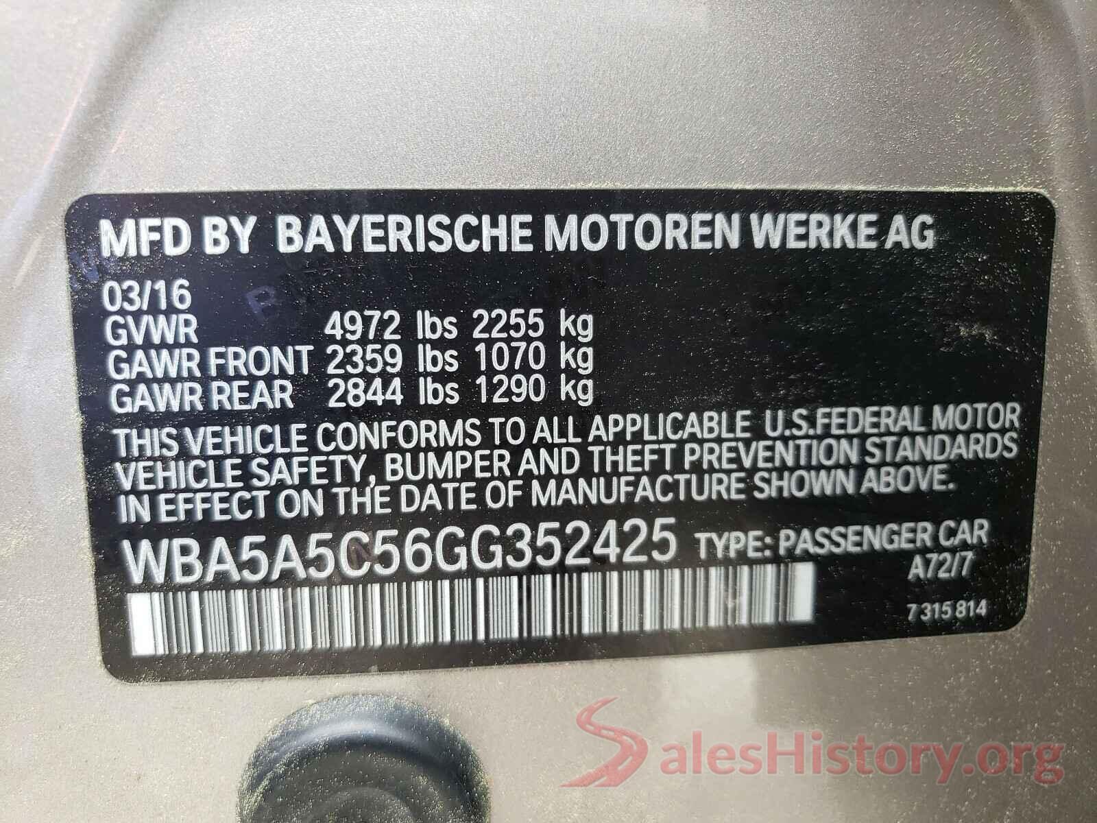 WBA5A5C56GG352425 2016 BMW 5 SERIES