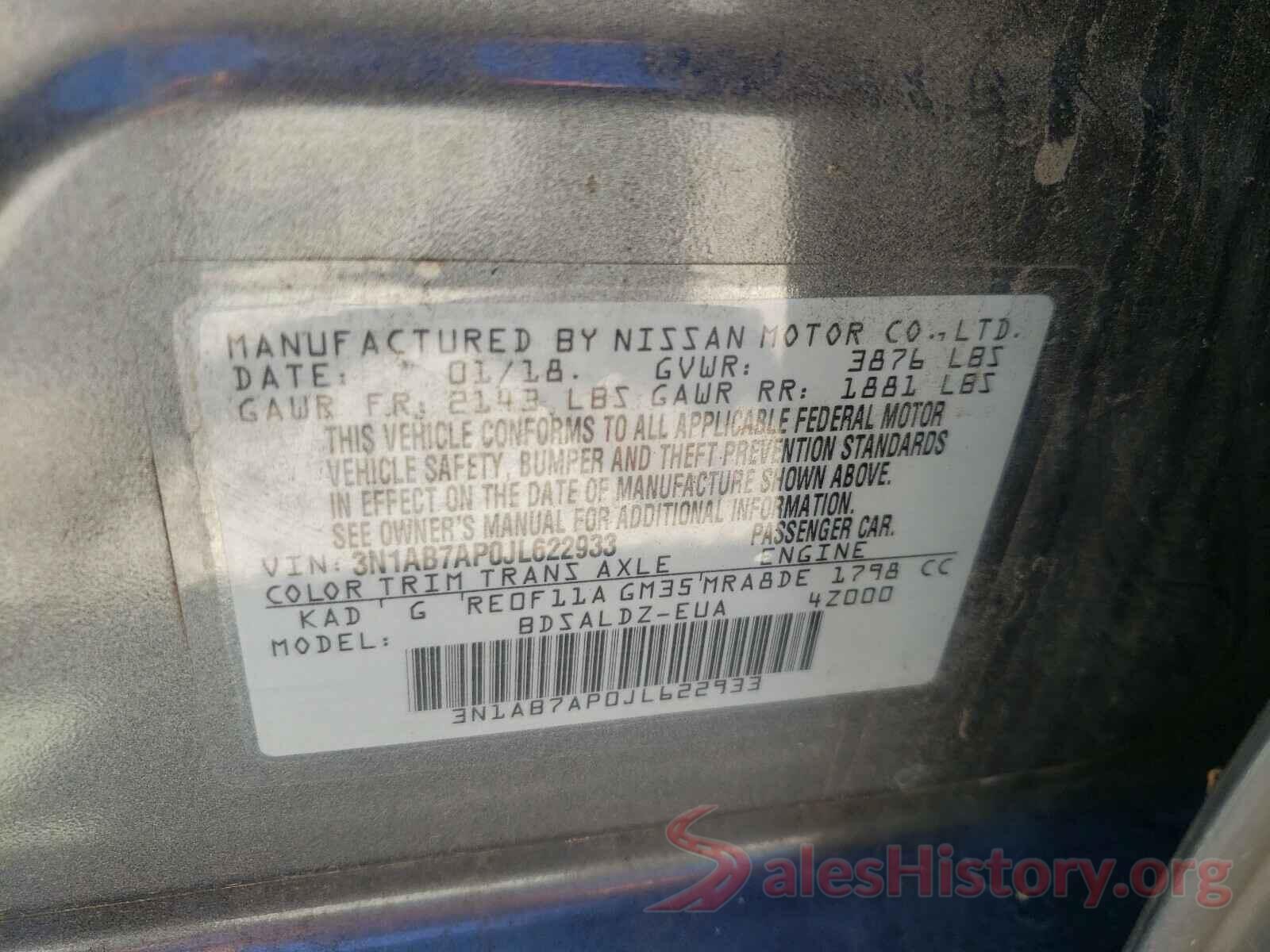 3N1AB7AP0JL622933 2018 NISSAN SENTRA