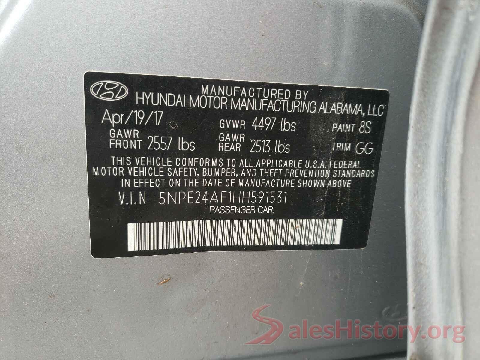 5NPE24AF1HH591531 2017 HYUNDAI SONATA