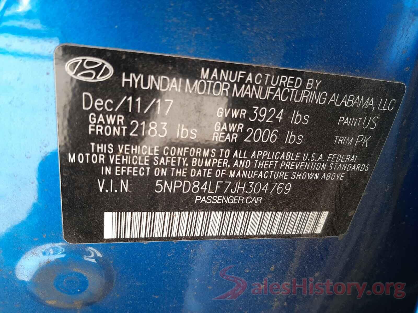 5NPD84LF7JH304769 2018 HYUNDAI ELANTRA