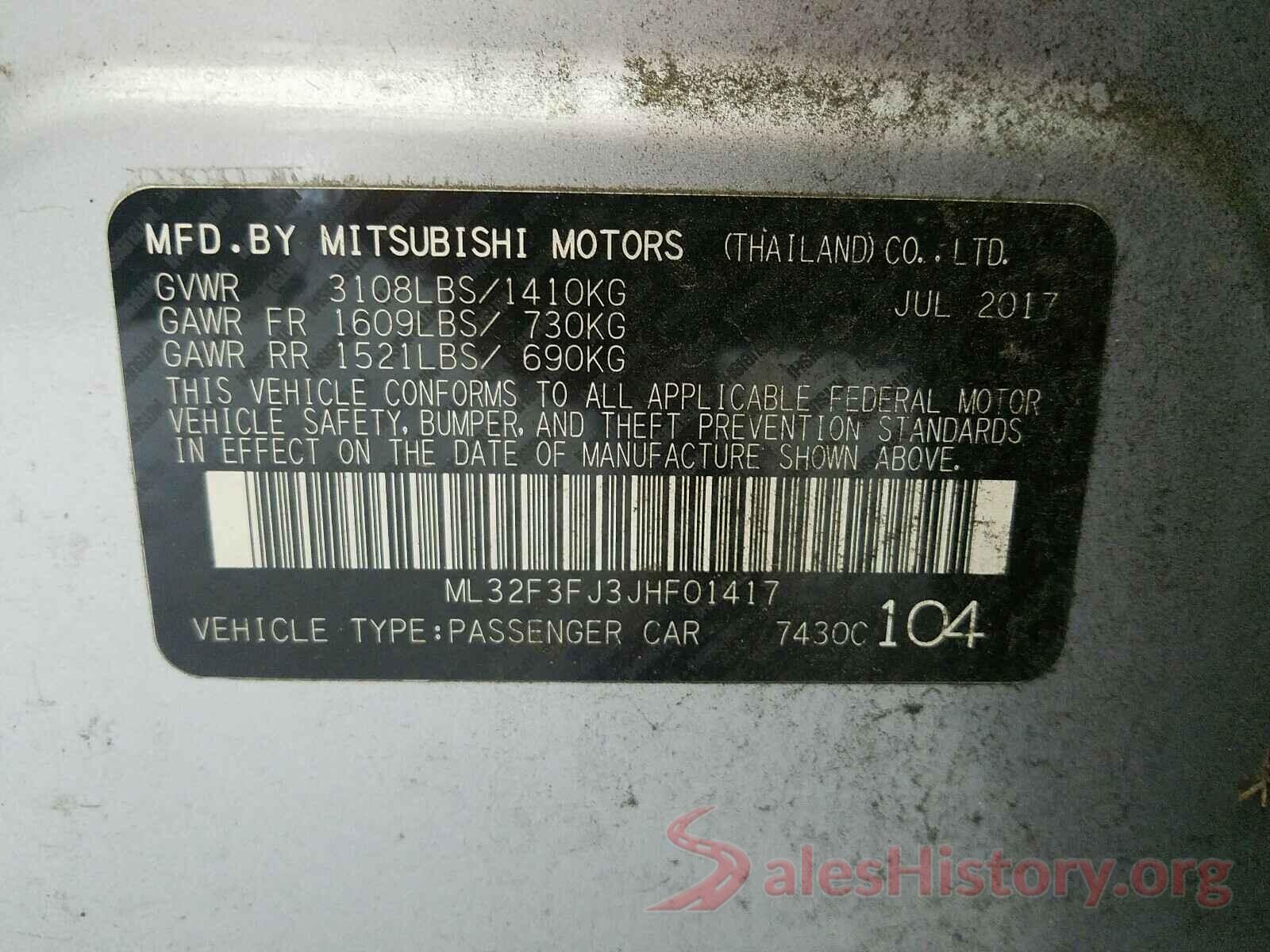 ML32F3FJ3JHF01417 2018 MITSUBISHI MIRAGE