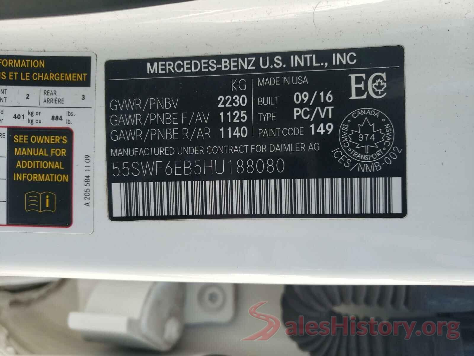 55SWF6EB5HU188080 2017 MERCEDES-BENZ C CLASS