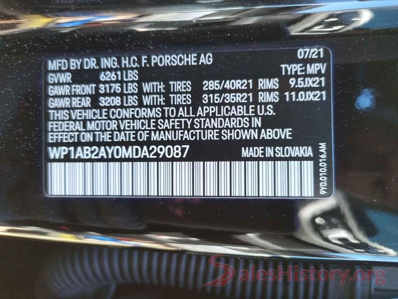 WP1AB2AY0MDA29087 2021 PORSCHE CAYENNE