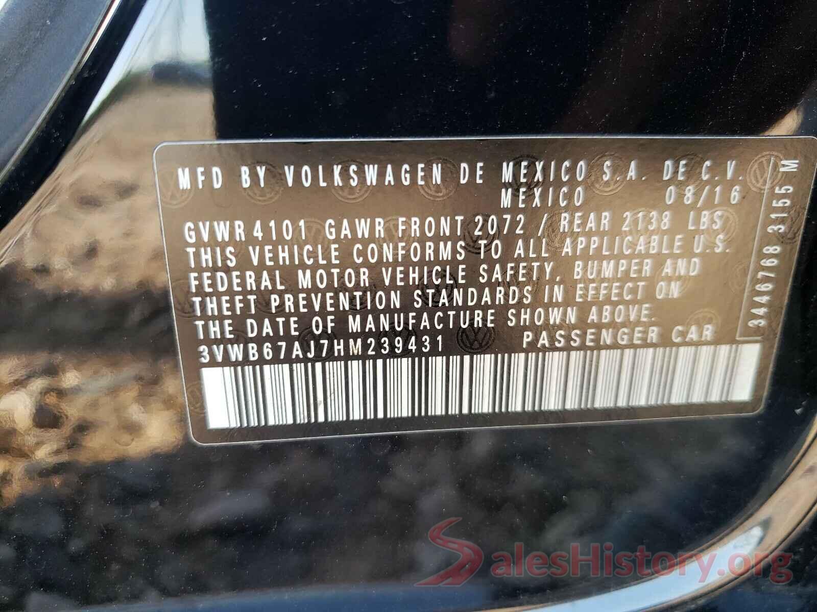 3VWB67AJ7HM239431 2017 VOLKSWAGEN JETTA